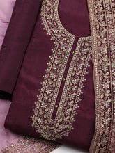 Neck Embroidered Chanderi Unstitched Suit With Dupatta